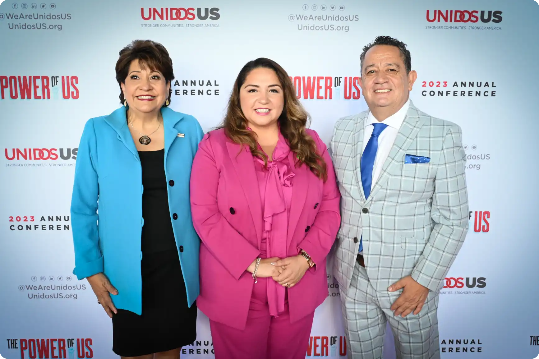 From left to right: UnidosUS President and CEO Janet Murguía, Representative Delia Ramirez (IL, 3rd District), and Chair of the UnidosUS Board of Directors Luis Granados.