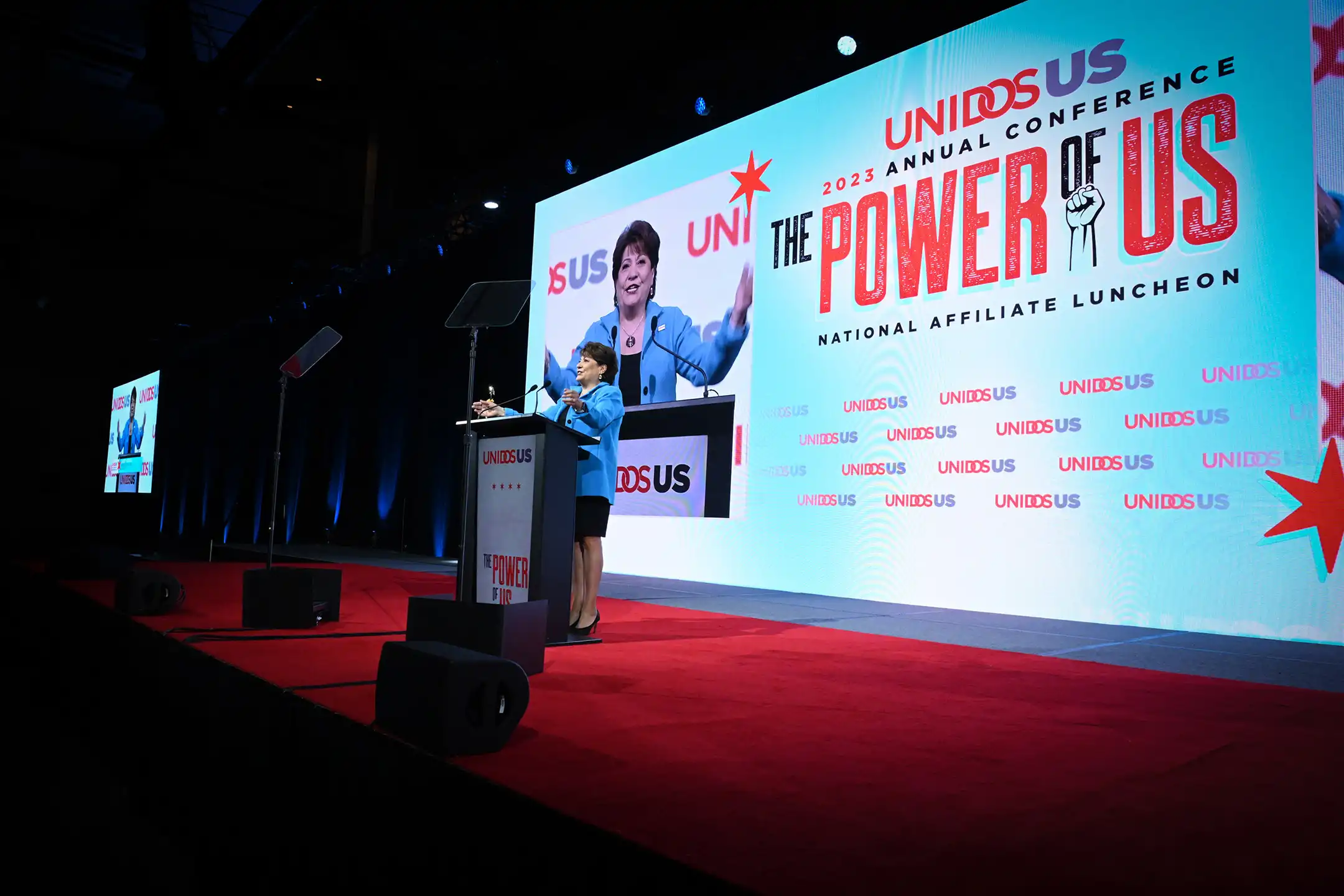 UnidosUS President and CEO Janet Murguía delivering a speech at the 2023 UnidosUS Annual Conference in Chicago, IL.
